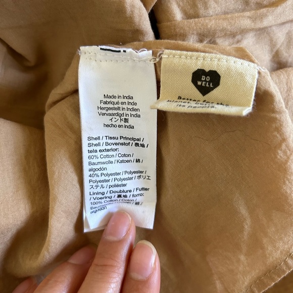 Madewell Seersucker Cut Out Midi Dress with Puff Sleeves in Tan - Picture 9 of 10